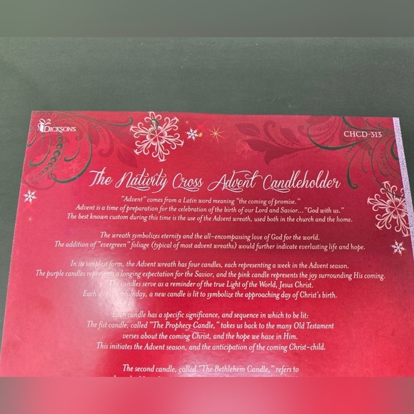 Vintage Dicksons Nativity Avent Candle Holder Religious Scripture Cross Gold - Picture 10 of 14